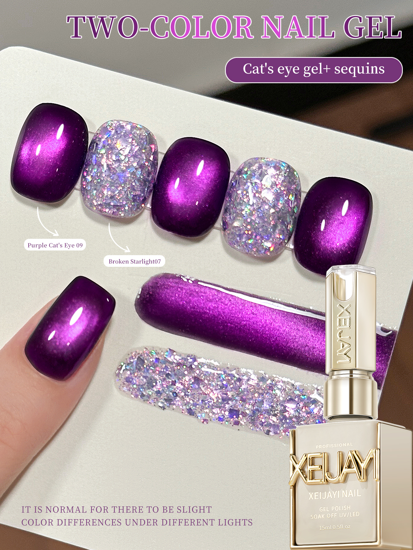 Nail Art Violet - XEIJAYI 2Pcs 15ml Purple Cat Eye