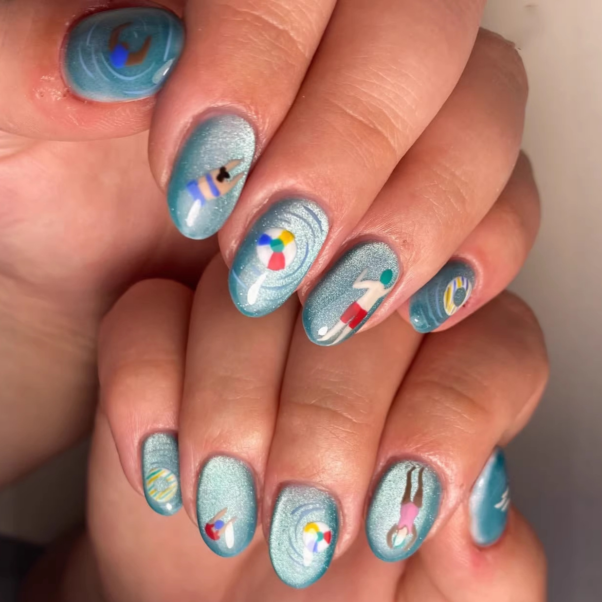 Nail Art Full Cat Eye - 24Pcs fake nail art, light blue