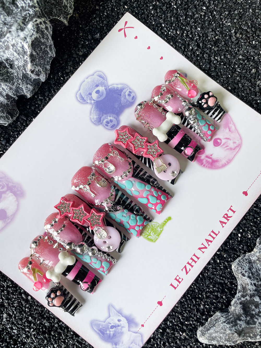 Nail Art Zebra Design - 10Pcs Handmade Xl Square Shape Street