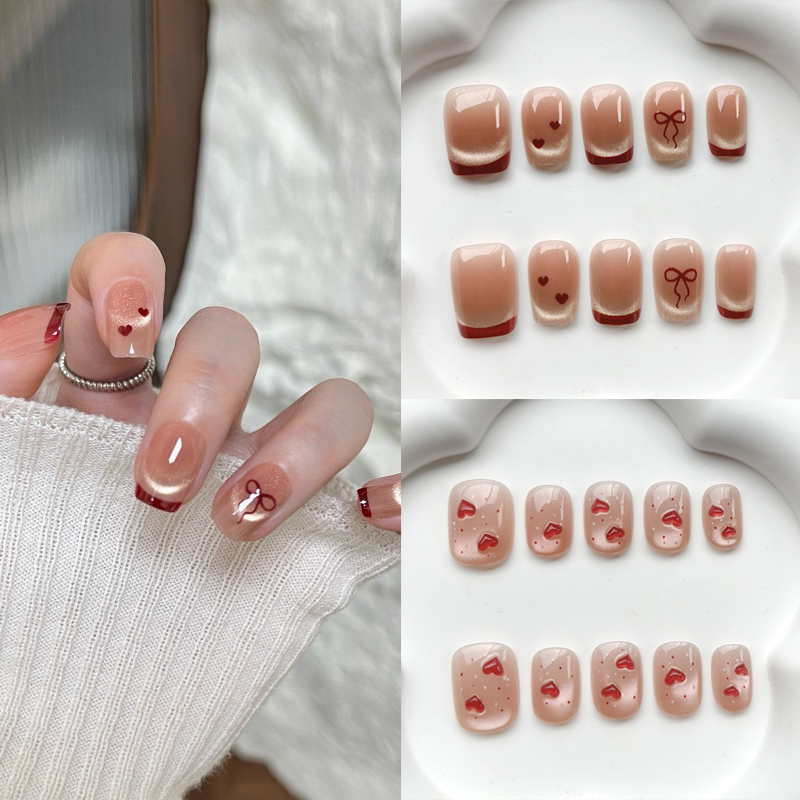 Nail Art Strawberry - 10Pcs French Style Cute Sweetheart Nail