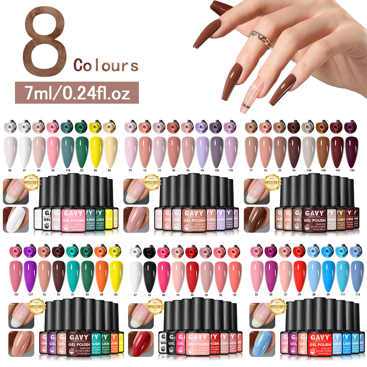 Nail Art Violet - 8PCS Muted Tone Gel Nail Polish