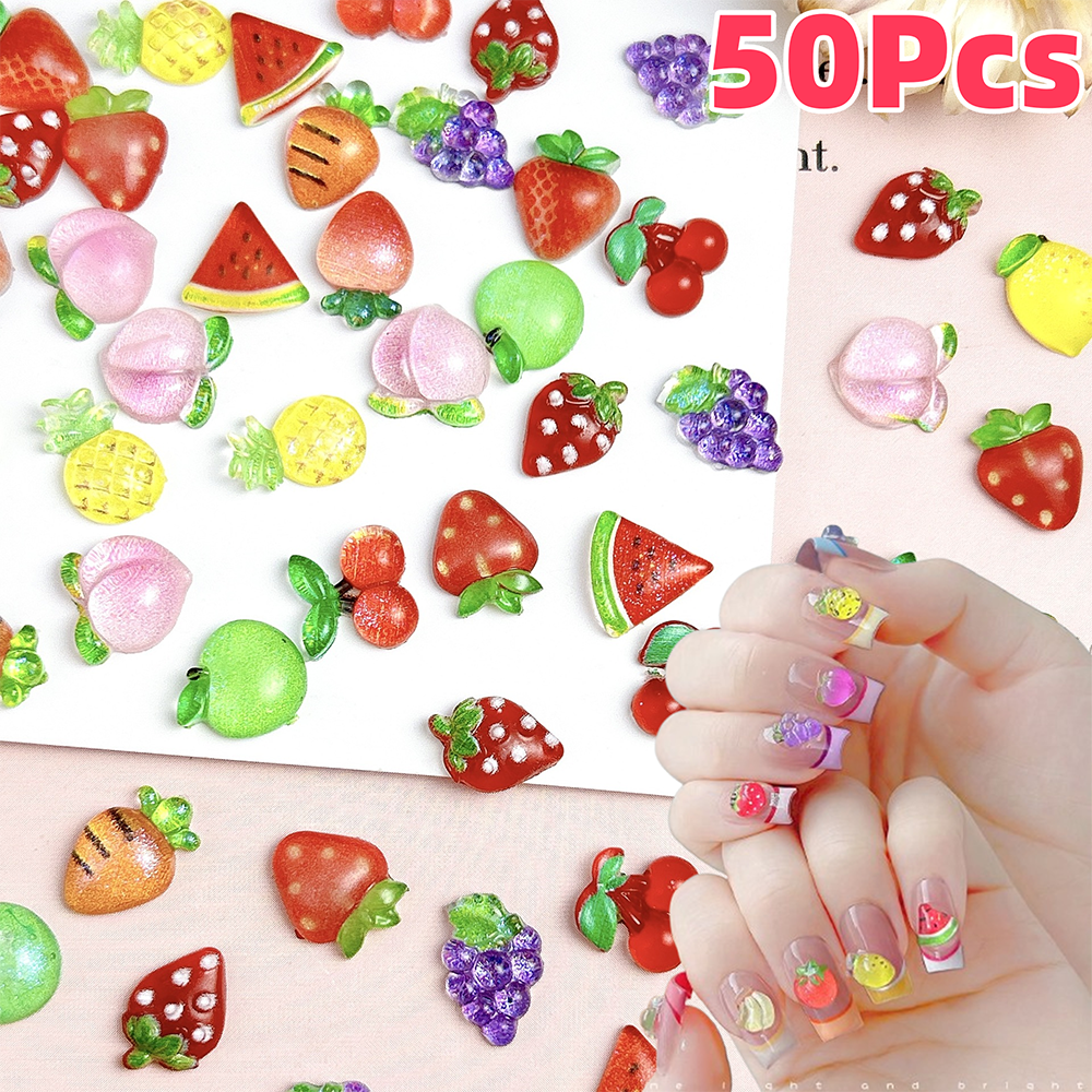 Nail Art Strawberry - 50Pcs Mix Resin Summer Fruit Nail