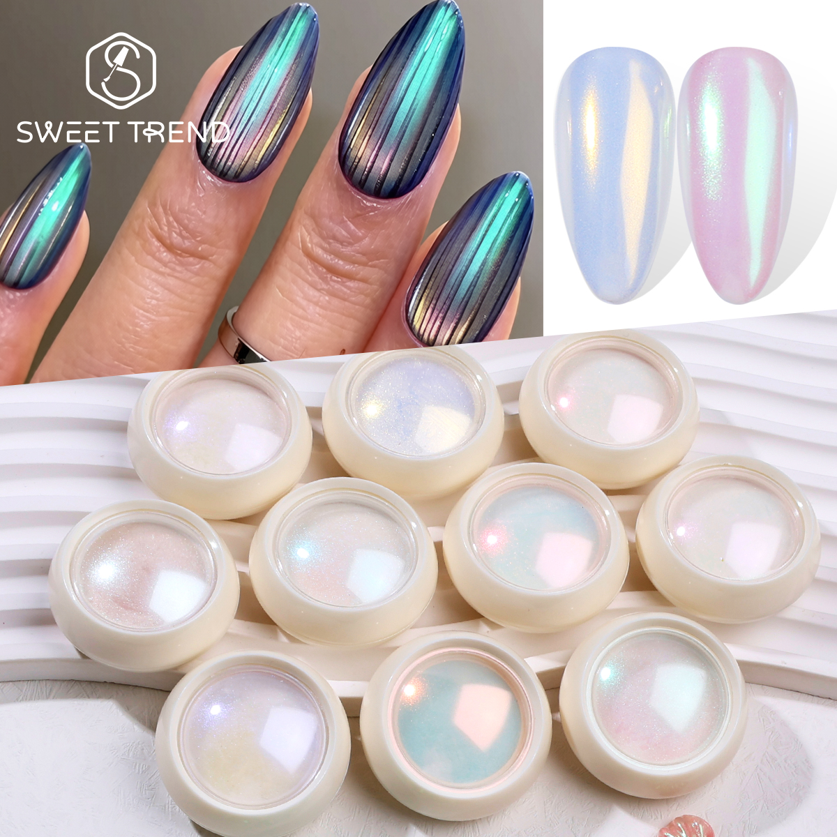 Nail Glitter Chrome - 10 Colors Aurora Chrome Nails Pigment