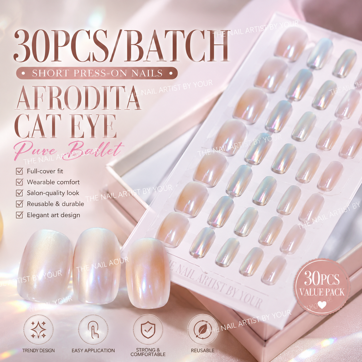 30Pcs/lot Short Press On Nails - Nail Art Full Cat Eye review and price