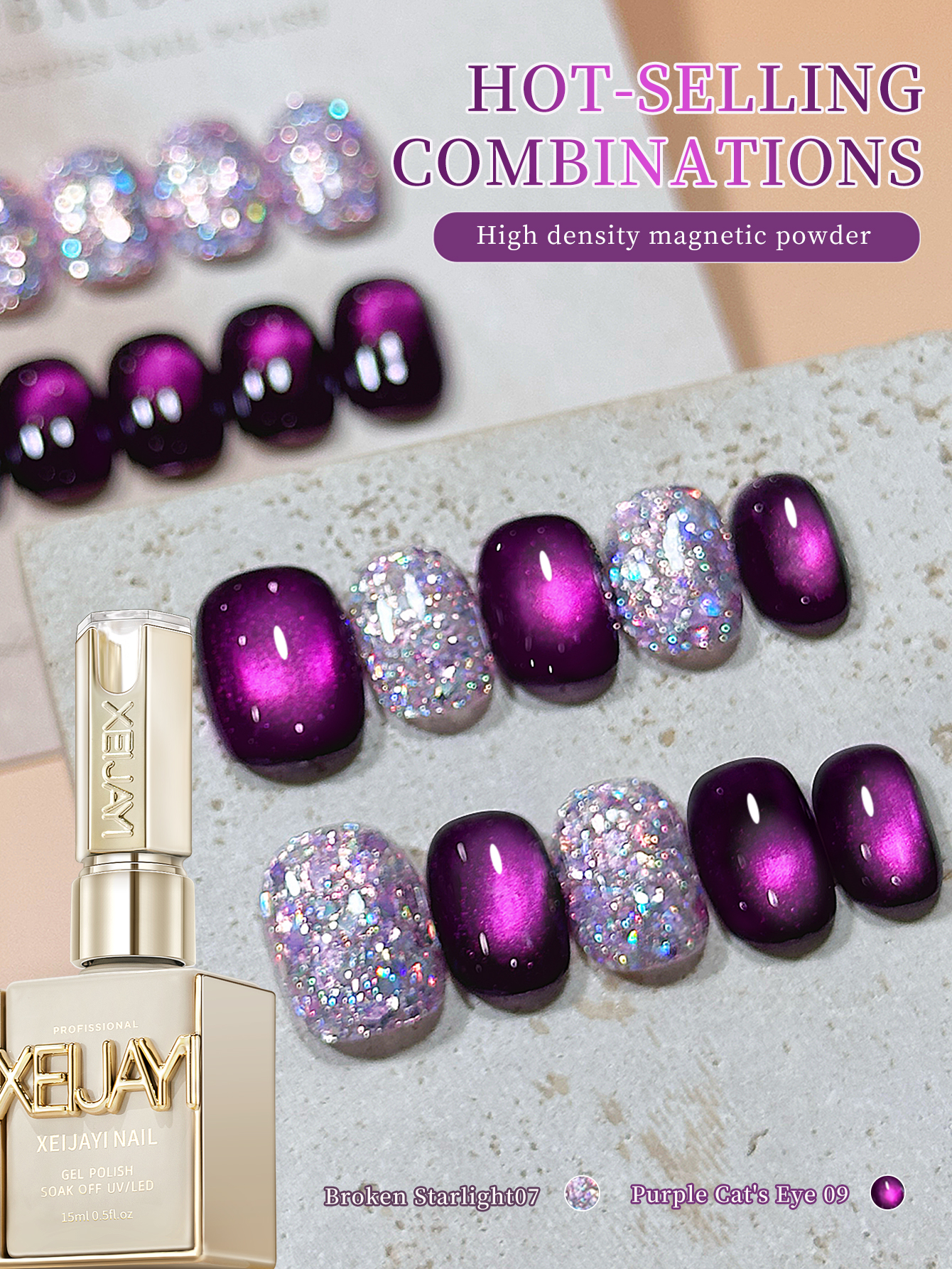 XEIJAYI 2Pcs 15ml Purple Cat E - Nail Art Violet review and price