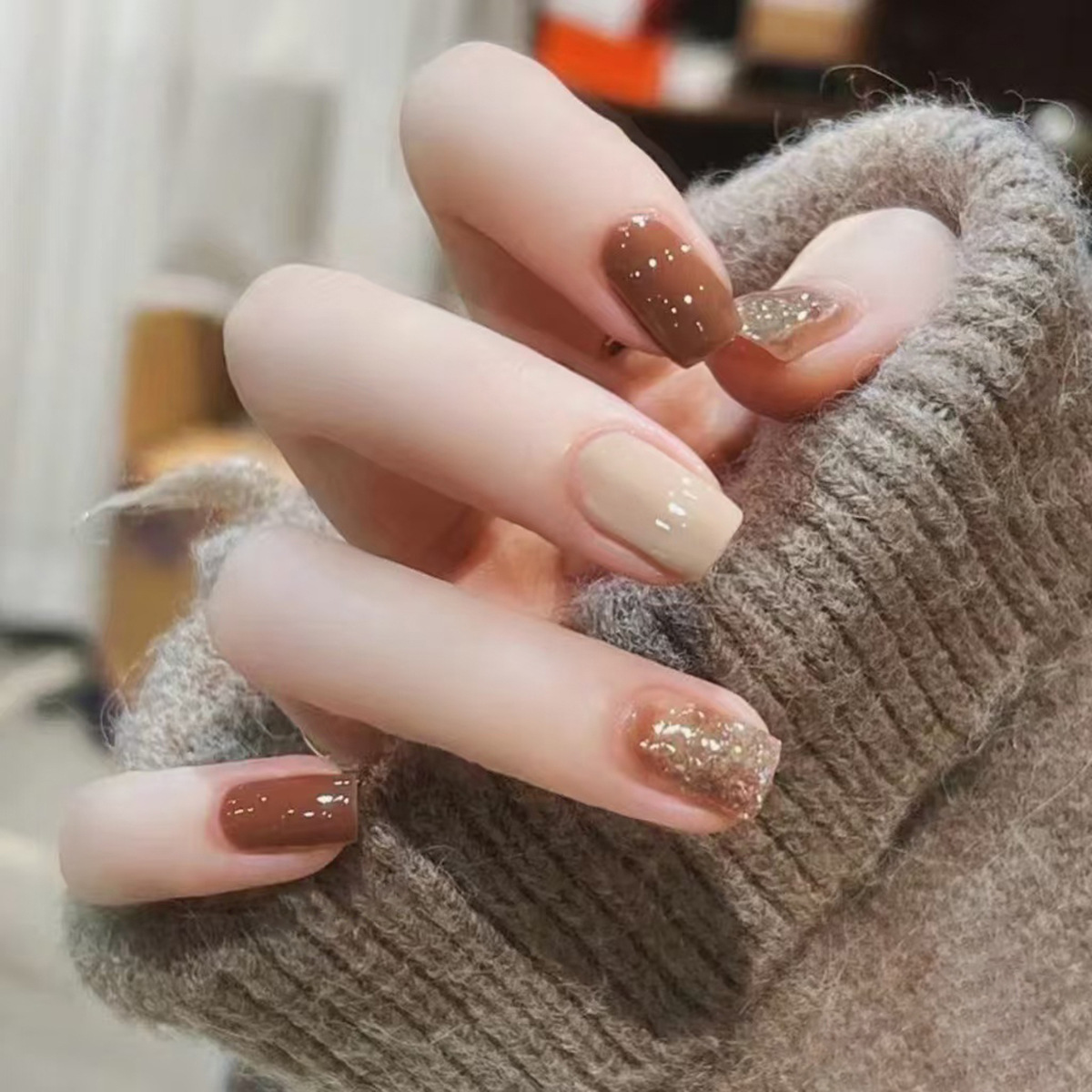 24Pcs Caramel Brown Ombre Glit - Nail Art Simple review and price