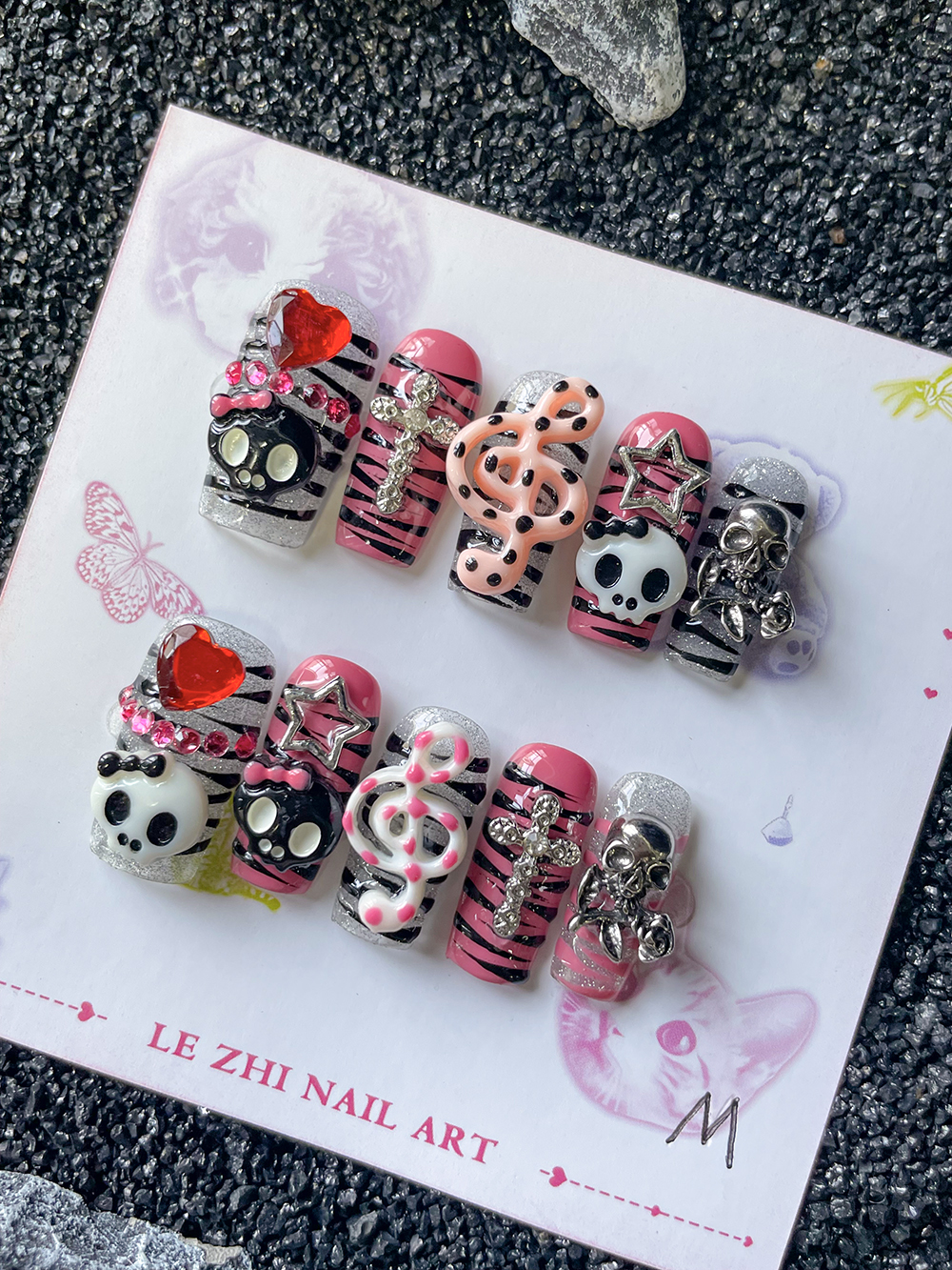 Y2K Hot Girl Skull Head Press  - Nail Art Zebra Design review and price