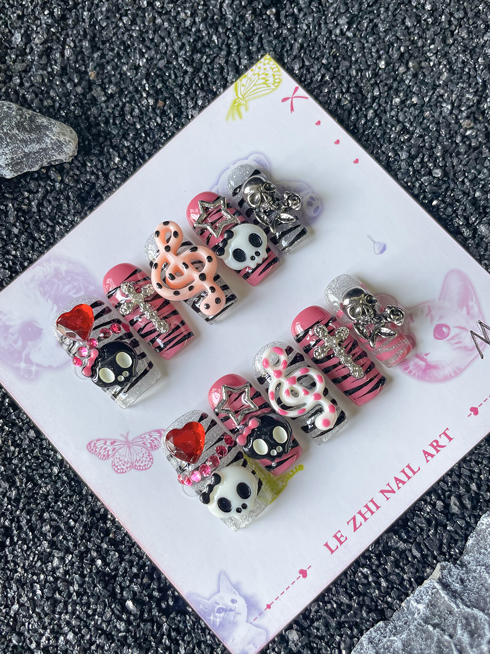 Y2K Hot Girl Skull Head Press  - Nail Art Zebra Design review and price