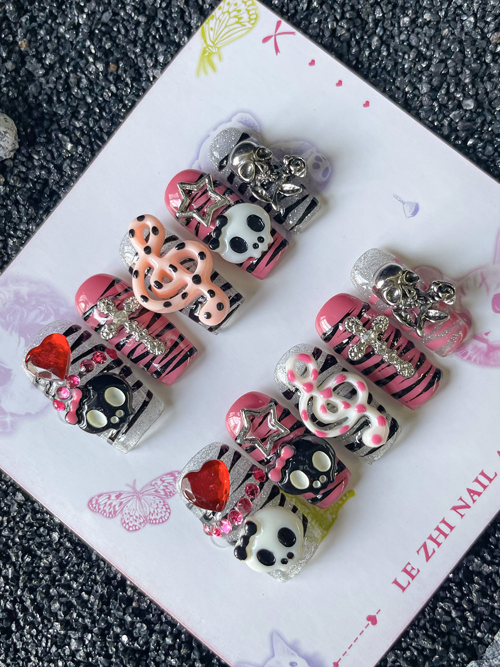 Y2K Hot Girl Skull Head Press  - Nail Art Zebra Design review and price