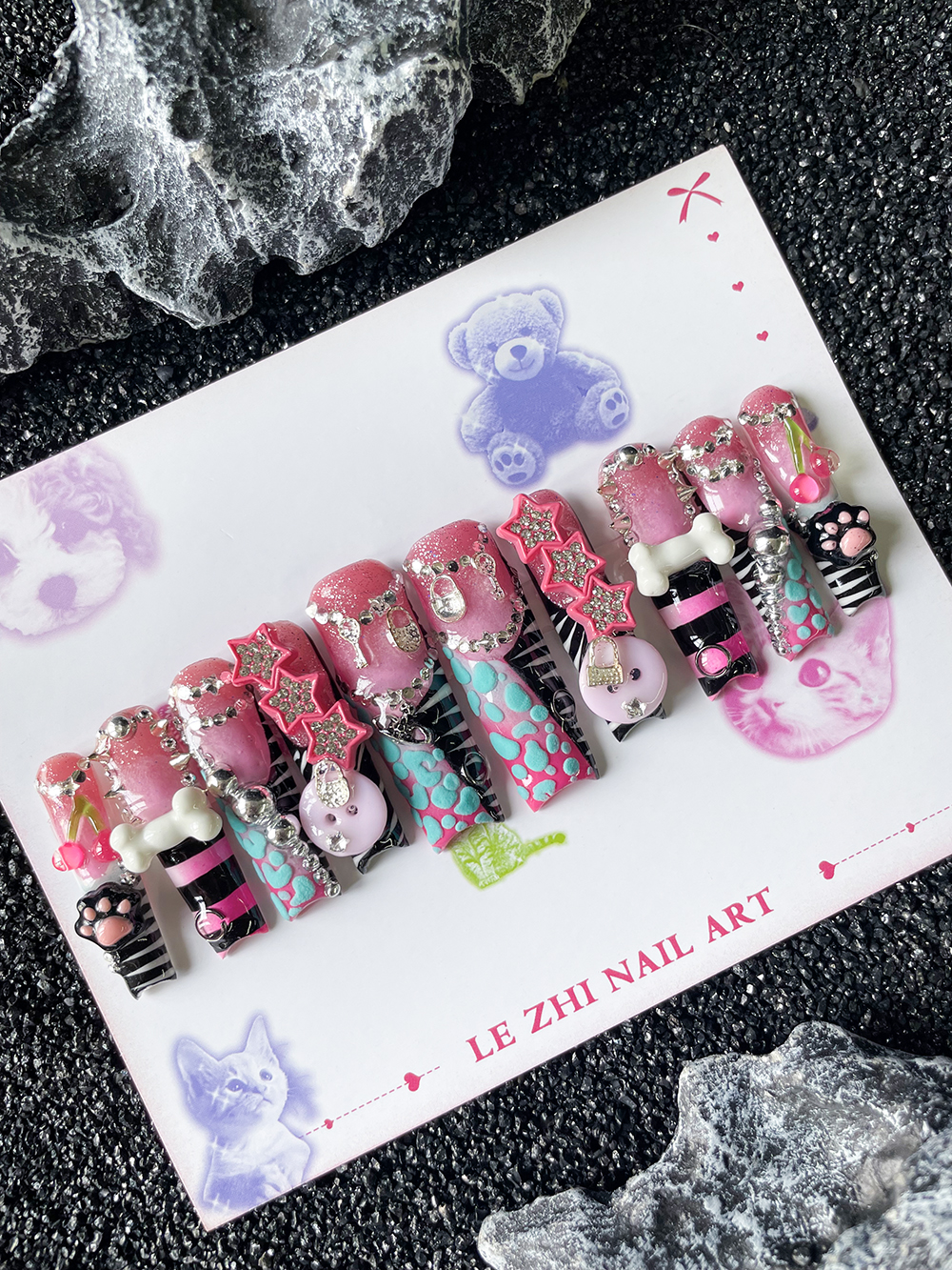 10Pcs Handmade Xl Square Shape - Nail Art Zebra Design review and price