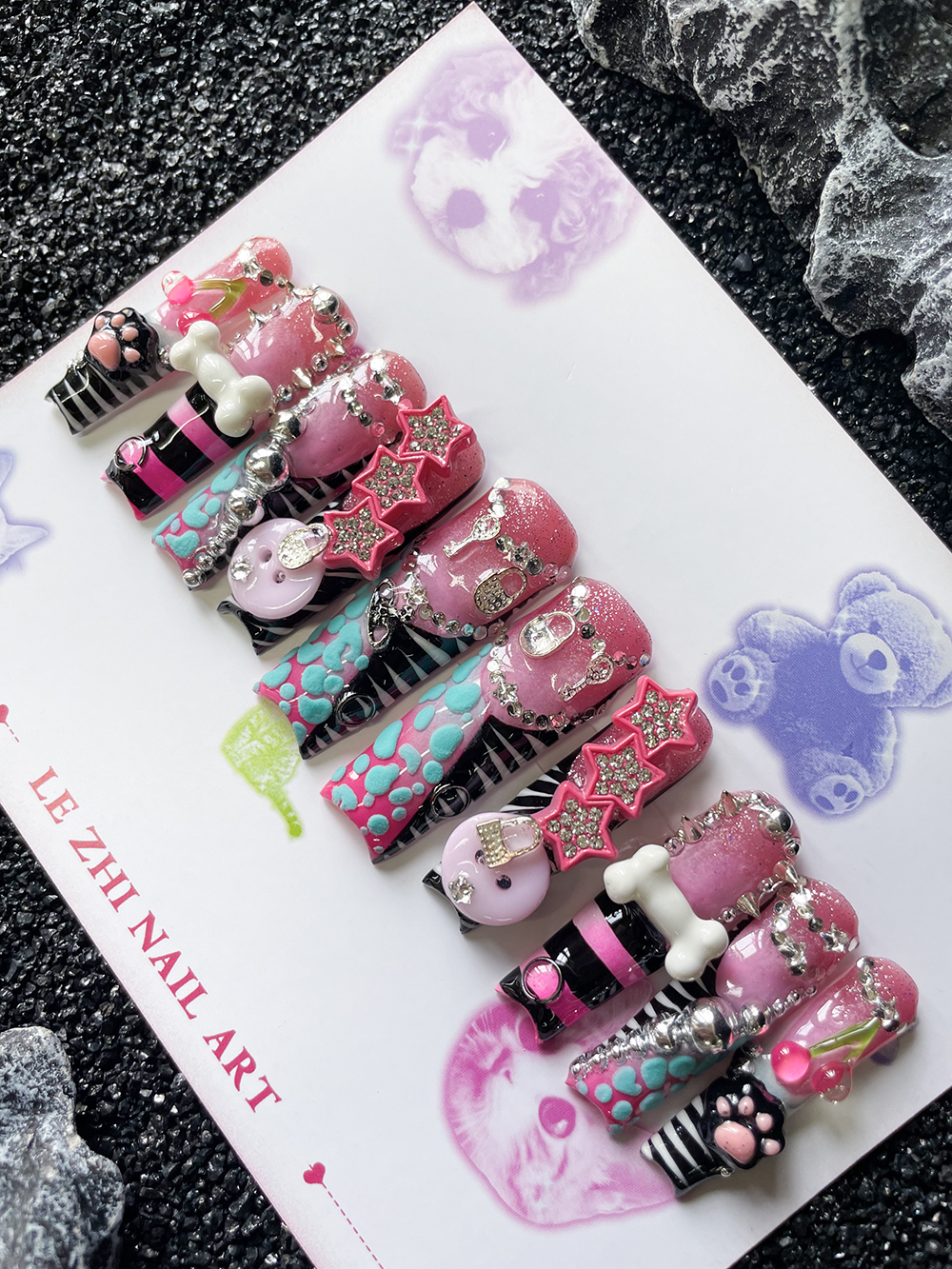 10Pcs Handmade Xl Square Shape - Nail Art Zebra Design review and price