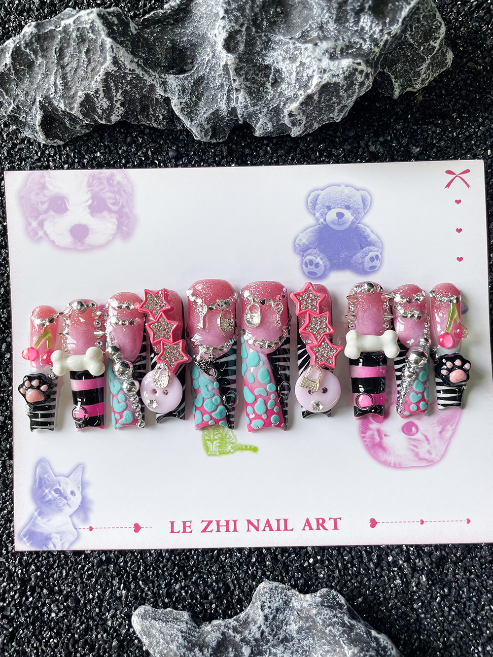 10Pcs Handmade Xl Square Shape - Nail Art Zebra Design review and price