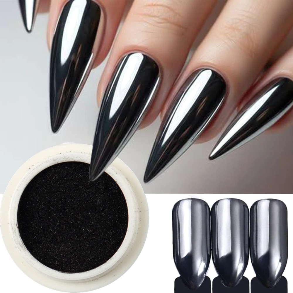 1 Box Chrome Black Nail Powder - Nail Glitter Chrome review and price