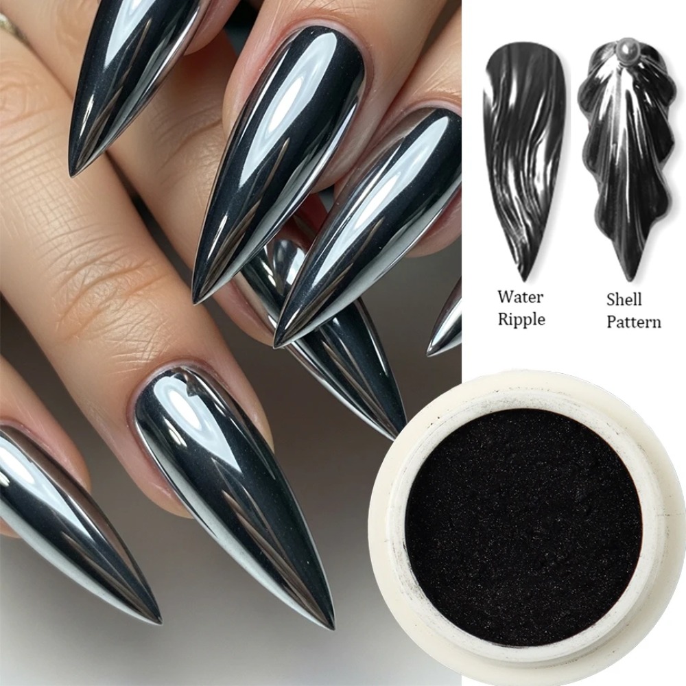 1 Box Chrome Black Nail Powder - Nail Glitter Chrome review and price