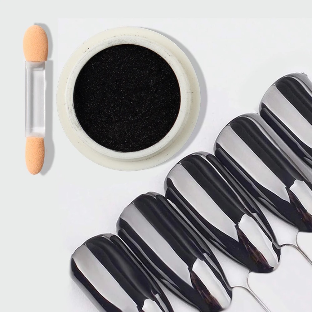 1 Box Chrome Black Nail Powder - Nail Glitter Chrome review and price