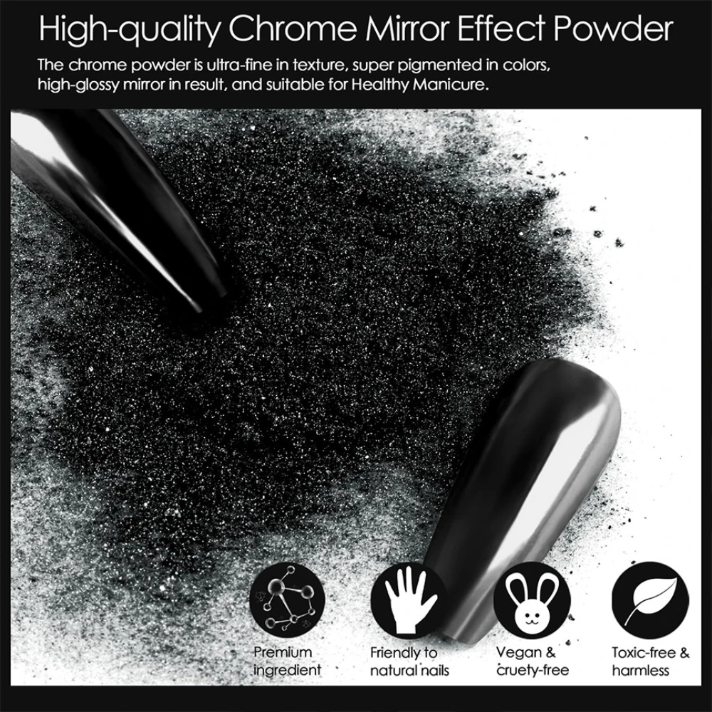 1 Box Chrome Black Nail Powder - Nail Glitter Chrome review and price