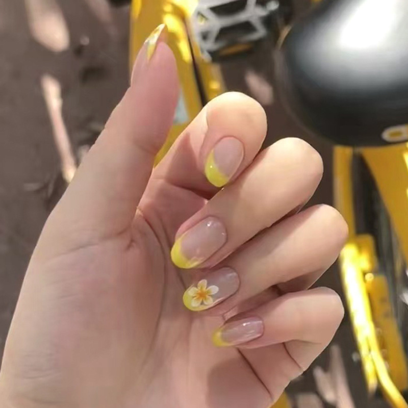 24Pcs Yellow Floral French Des - Nail Art Simple review and price