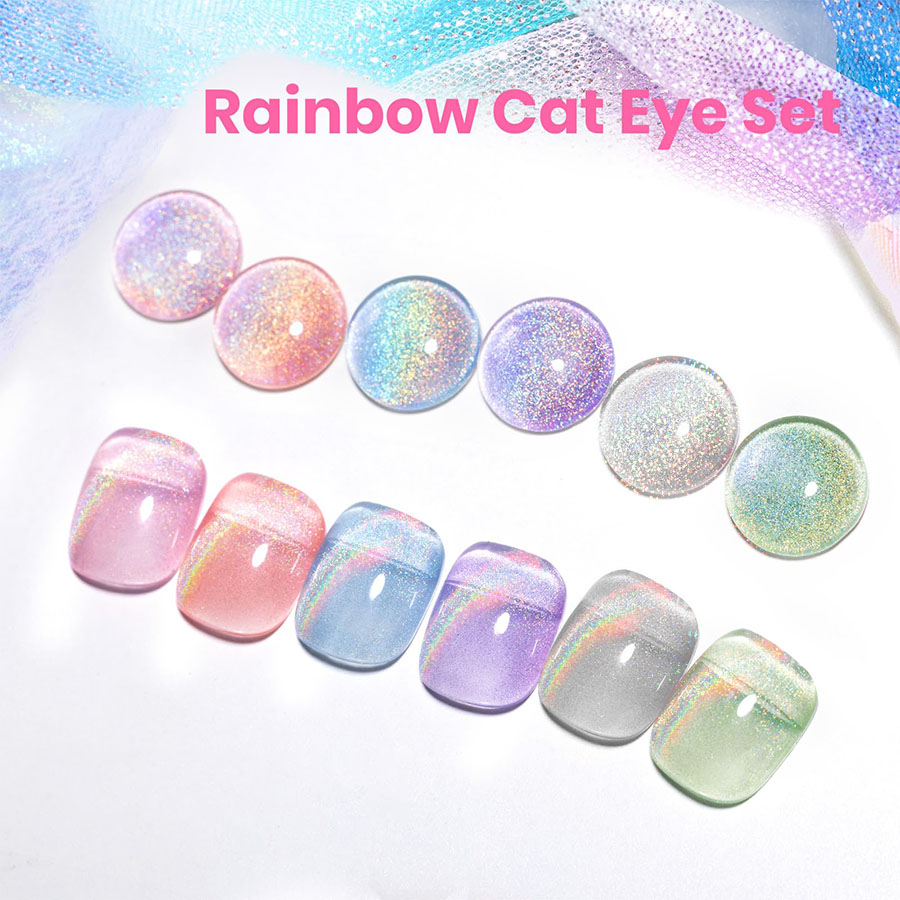 QAZIXU 1/6 Pcs Rainbow Cat Eye - Nail Art Rainbow review and price