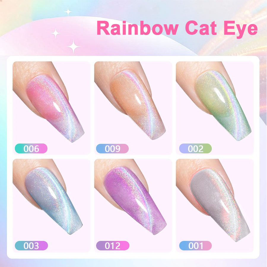 QAZIXU 1/6 Pcs Rainbow Cat Eye - Nail Art Rainbow review and price