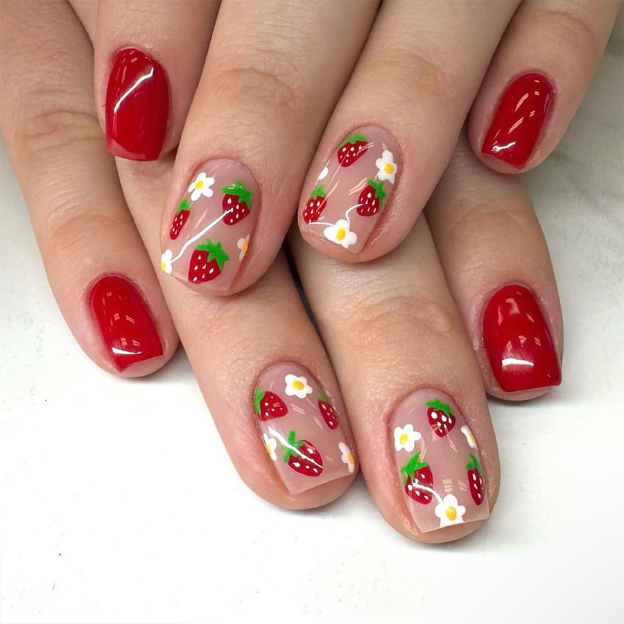24Pcs Short Square Ballet Pres - Nail Art Strawberry review and price