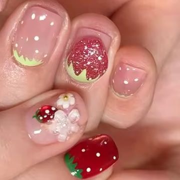 24Pcs Short Square Ballet Pres - Nail Art Strawberry review and price