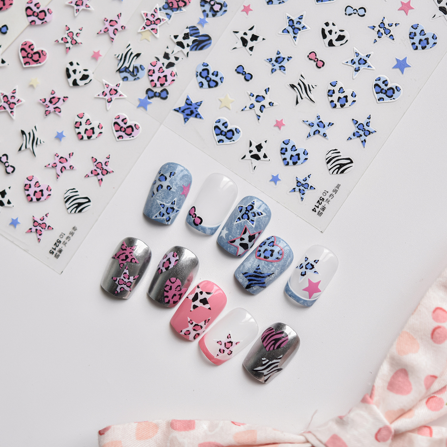 Blue And Pink Star Shaped Hear - Nail Art Zebra Design review and price