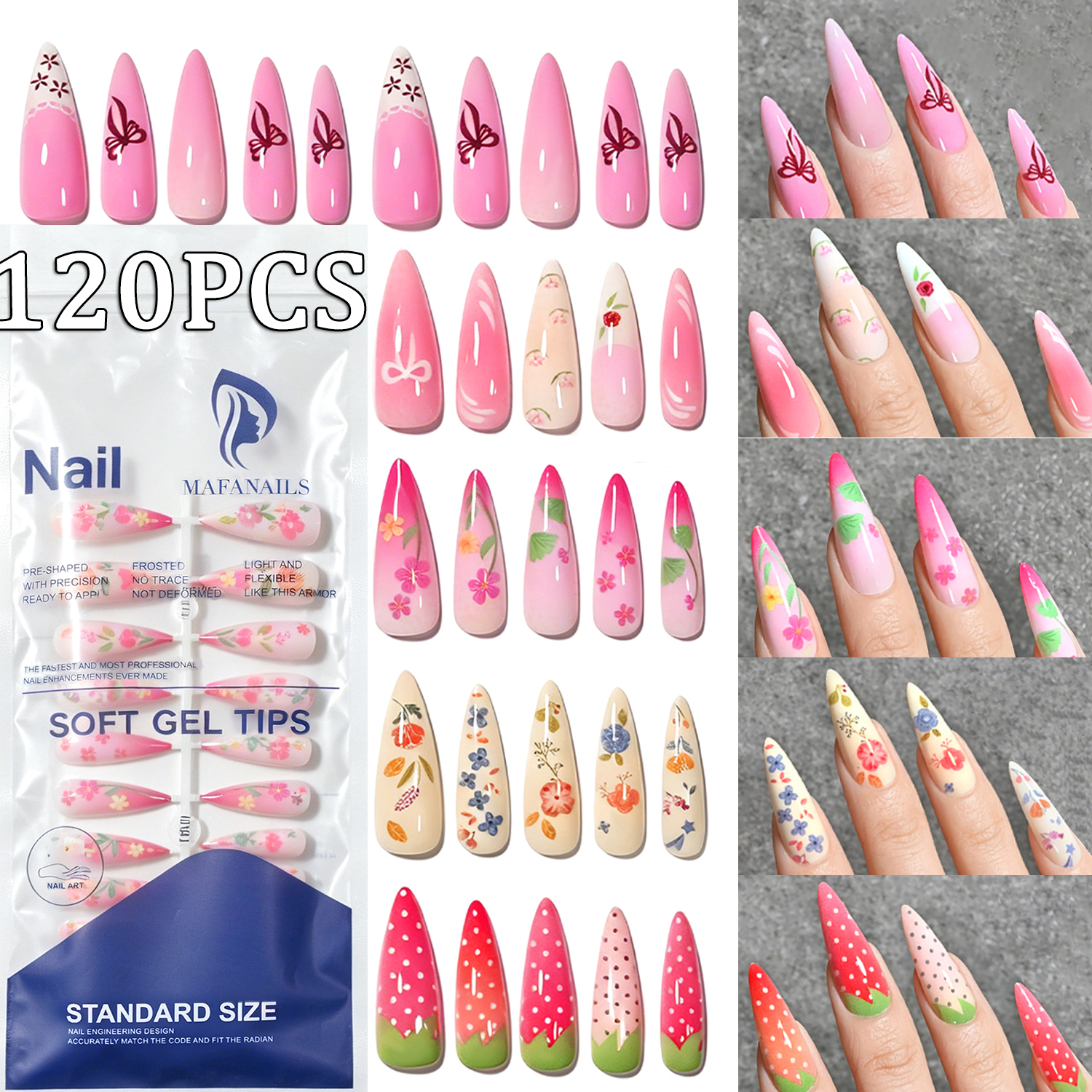 120Pcs Long Almond Press On Na - Nail Art Strawberry review and price