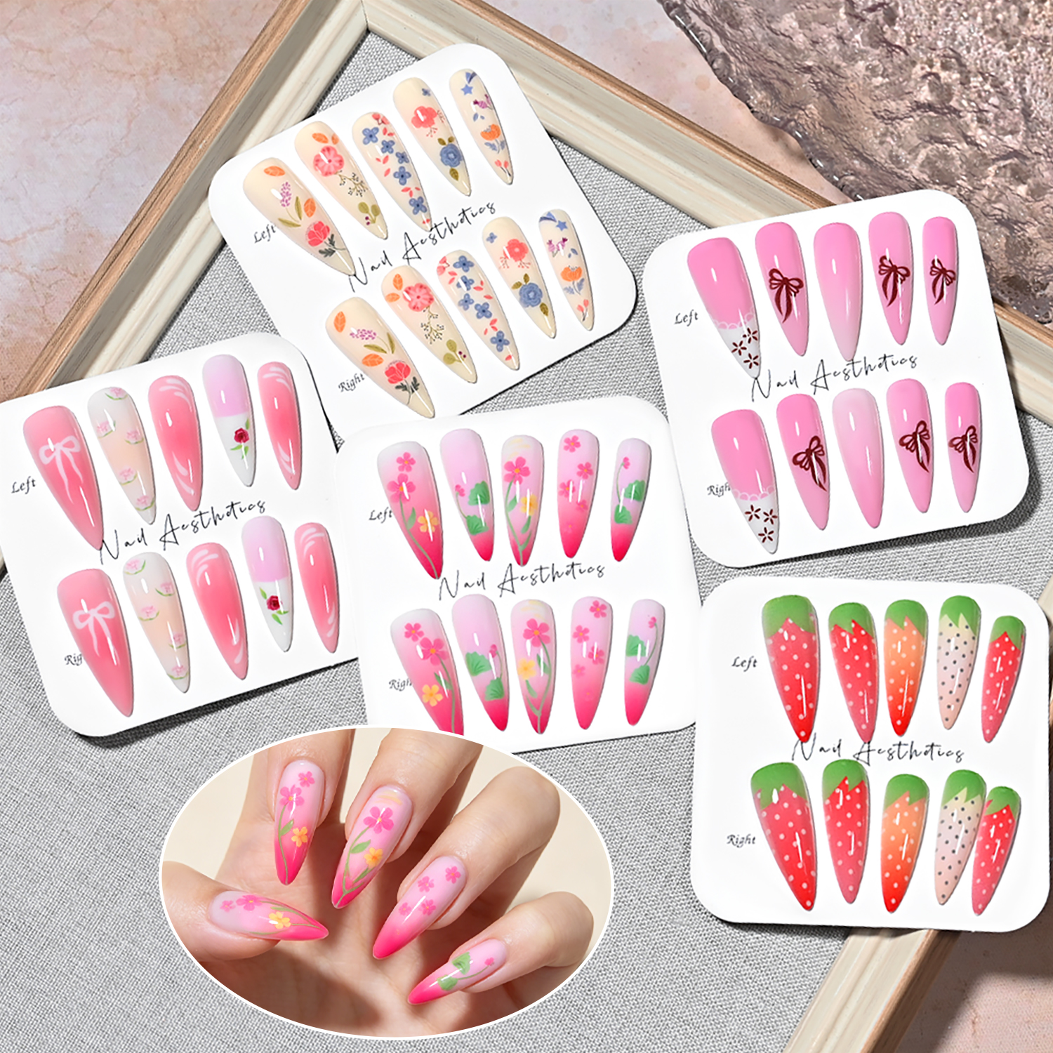 120Pcs Long Almond Press On Na - Nail Art Strawberry review and price