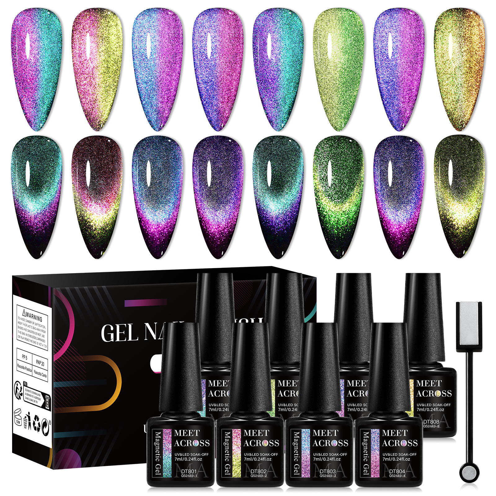 MEET ACROSS 8Pcs/Set 9D Rainbo - Nail Art Rainbow review and price