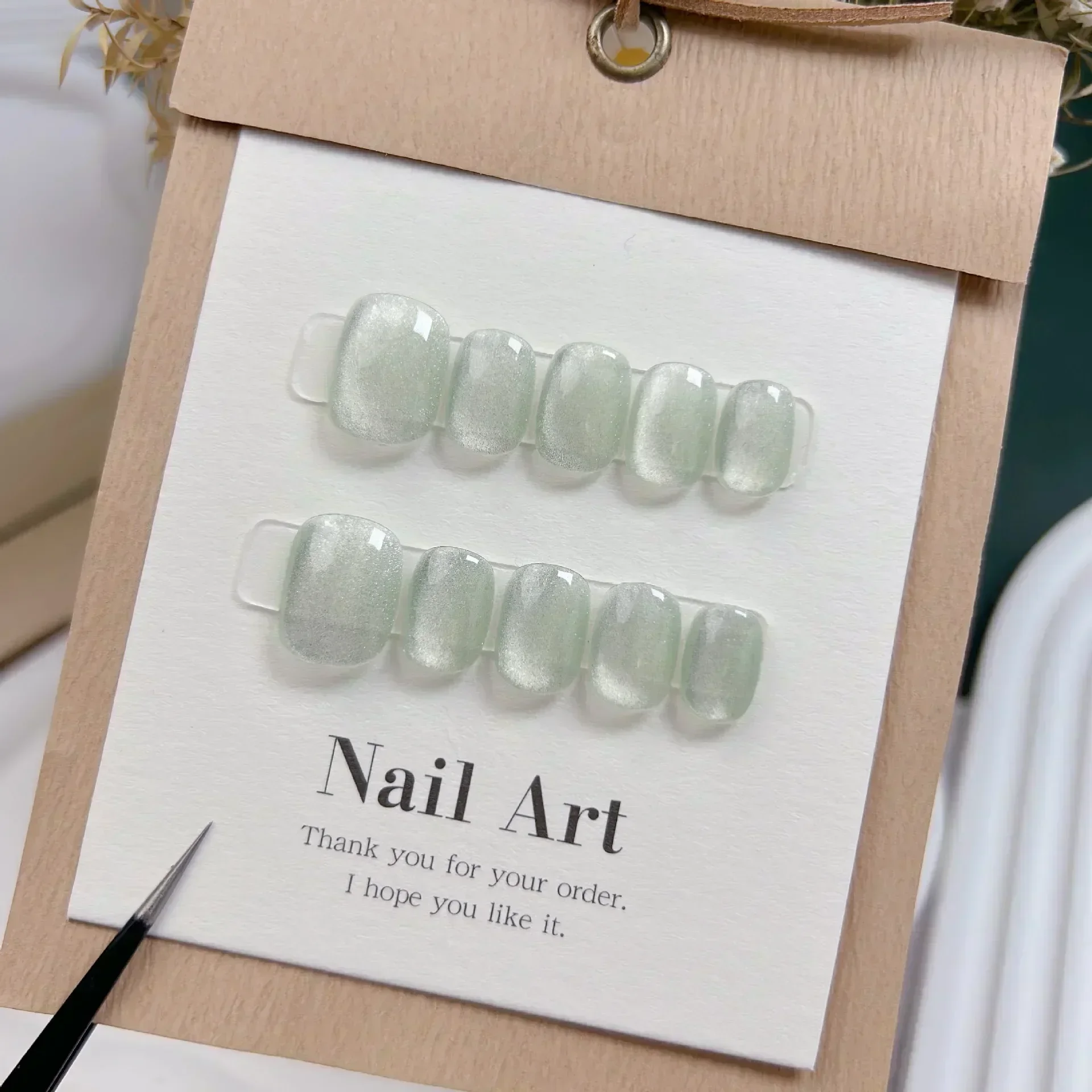 10Pcs Short Handmade Light Gre - Nail Art Full Cat Eye review and price