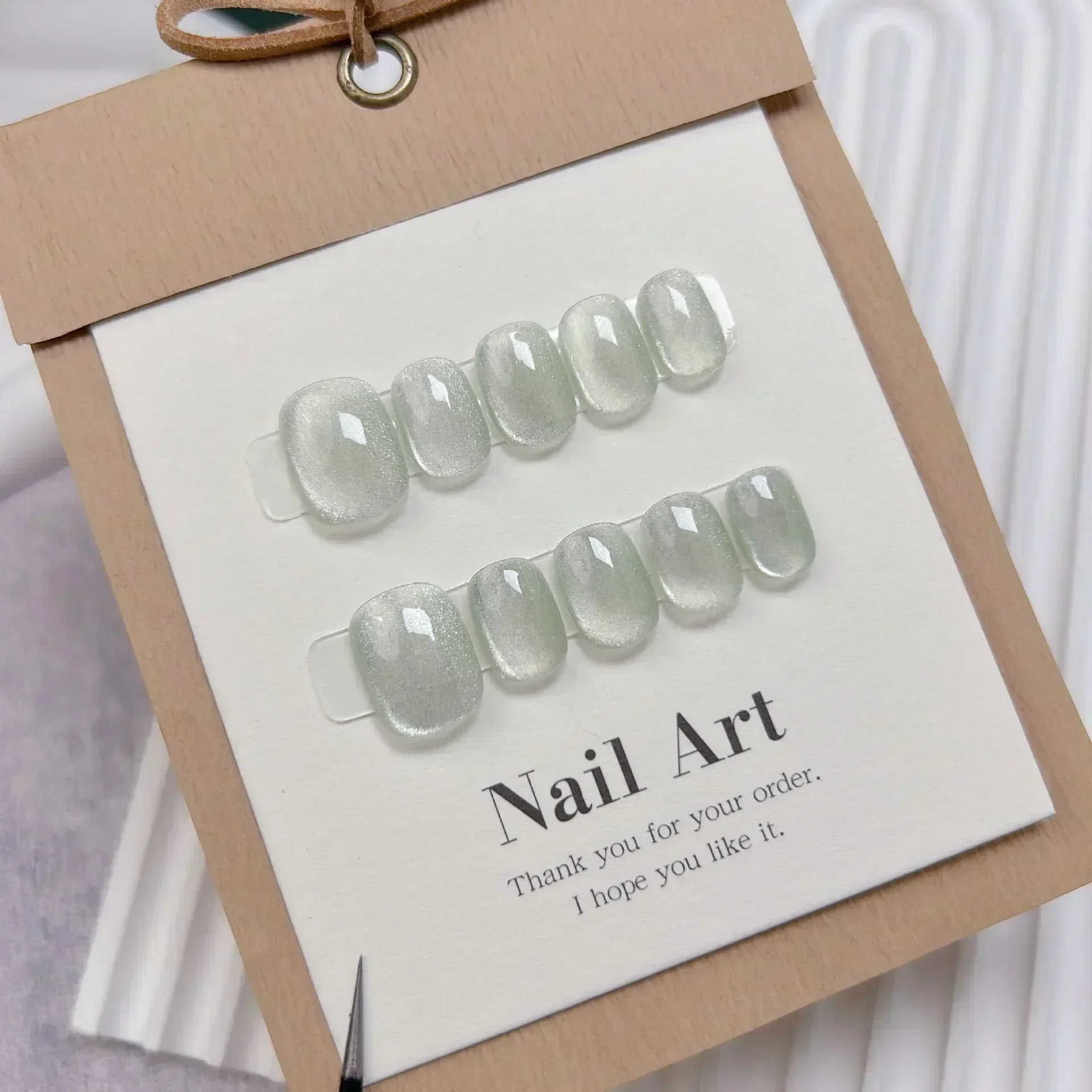 10Pcs Short Handmade Light Gre - Nail Art Full Cat Eye review and price