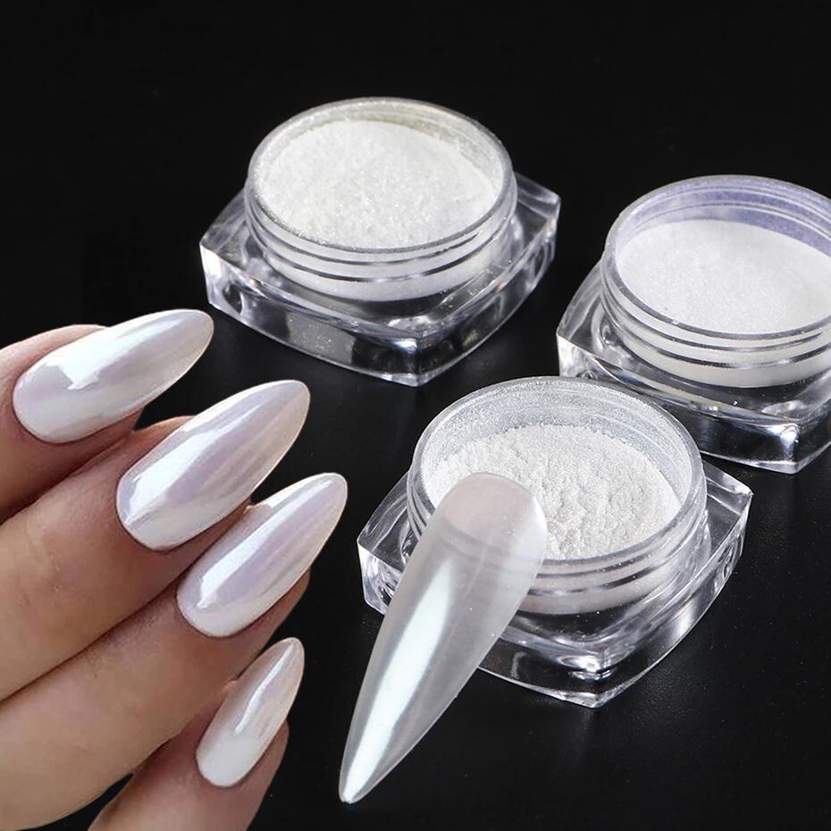 Moonlight Pearl White Nails Gl - Nail Glitter Chrome review and price