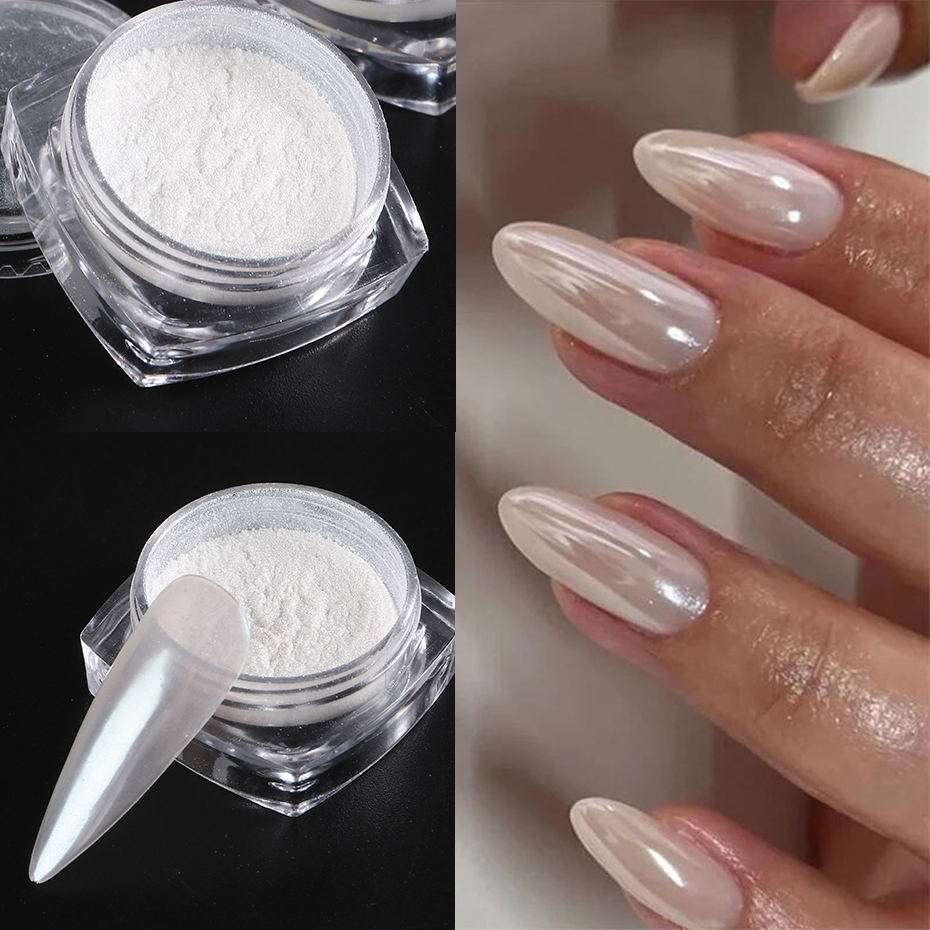 Moonlight Pearl White Nails Gl - Nail Glitter Chrome review and price